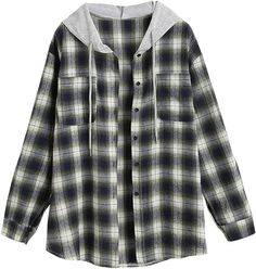 ZAFUL Women's Plaid Long Sleeve Shirt Button Down Wool Blend Thin Jacket Casual Blouse Tops with Pocket Drop Shoulder Shirt, Comfy Sweats, Plaid Hoodie, Long Sleeve Plaid Shirt, Blouse Tops, Long Sleeve Plaid, Plaid Jacket, Shirt Button, Christmas Wishlist