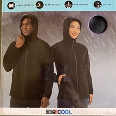 32 Degree Cool Waterproof Rain Jacket, In Box, New With Tag, One Gray (S-M) And Two Black (S-M) Breathable, Stretch Fabric, Lightweight, Seam Sealed, Upf 50+ Black Weatherproof Nylon Windbreaker, Black Weatherproof Nylon Raincoat, Weatherproof Black Nylon Raincoat, Functional Black Windbreaker For Rainy Weather, Waterproof Windbreaker For Cold Weather, Casual Black Weatherproof Windbreaker, Black Long Sleeve Sports Raincoat, Black Weatherproof Long Sleeve Windbreaker, Black Weatherproof Windbreaker For Sports