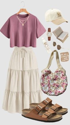 Quick Summer Outfits Casual, Summer Outfit Cottagecore, Cottage Core Teacher Outfits, Plus Size Modest Summer Outfits, Colorful Cottagecore Outfits, Ashley Hetherington Outfits, Cute Conservative Outfits, Summer Church Fits, Chubby Summer Outfits