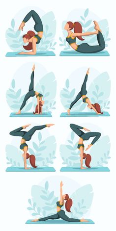 a woman doing yoga poses in different positions