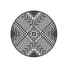 a black and white drawing of an abstract design in the shape of a circle on a white background