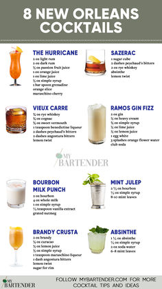 New Orleans Cocktails New Orleans Cocktails, Wine Cocktail Recipes, Liquor Recipes, Cocktail Drinks Alcoholic, Party Drinks Alcohol, Yummy Alcoholic Drinks, The Big Easy