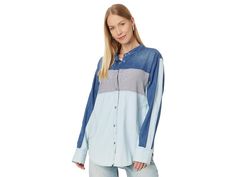 Free People Moto Color Block Shirt - Women's Clothing : Blue Combo : Activate your fashion sense donning the Free People Moto Color Block Shirt. This oversized silhouette features snap-buttoned front closure, long sleeves with buttoned cuffs, and shirttail hemline. Band collared neckline with snap button detailing. Two hand pockets on the side seam. 100% cotton. Machine washable. Imported. Color Block Shirts, Oversized Silhouette, Band Collar, Fashion Sense, Product Reviews, Snap Button, Color Block, Women's Clothing, Free People