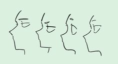 three faces are drawn in black and white on a light green background with the words,