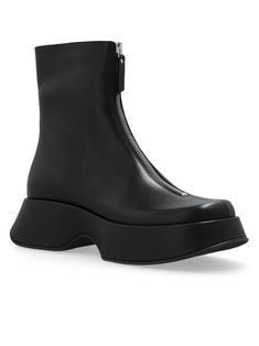 Mini Yoko black half boots, sleek and crafted from smooth calfskin, with front metal zip. This model is fitted with a rubber sole with non-slip texture, and a soft footbed, heel height 4 cmComposition: Leather, 100% Modern Moto Boots With Zipper And Round Toe, Modern Moto Boots With Zipper Closure And Round Toe, Modern Business Boots With Zipper Closure, Modern High Ankle Platform Boots With Zipper, Modern Leather Platform Boots With Zipper, Modern High Ankle Platform Boots With Zipper Closure, Modern Black Platform Boots, Modern Calf Leather Platform Boots With Sculpted Heel, Modern Leather Platform Boots With Sculpted Heel