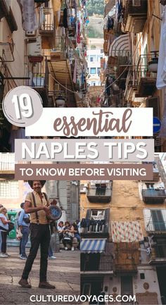 essential naples tips pin cover with images of balconies hung with sheets on street and performing street artist Moving To Naples Italy, 1 Day In Naples Italy, Naples In October, Things To Do In Napoli, Day Trips From Naples Italy, Naples Hidden Gems, One Day In Naples Italy, Shopping In Naples Italy, Naples Instagram Spots