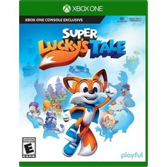 the game cover for super lucky's tale, featuring an orange and white cat