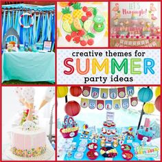 a collage of photos with the words creative themes for summer party ideas