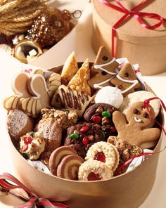 a basket filled with lots of different types of cookies