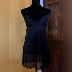 2 Vintage Pieces Of Lingerie That Are In Excellent Condition- No Tears, Rips, Stains. Likely Never Worn. 1 Features Sheer Skirt & Plunging Neckline With Lacy Triangle Top, By H&M (Adjustable Straps). Size Small. Purchased In Europe. 1 Has Layers Of Sheer, Black On Black Striped Material For The Skirt & Lacy Triangle Top, By Prima Rosa (Straps Not Adjustable). Size 38. (Was Purchased In Europe). The Video Shows This Piece. This One Could Probably Fit A Size Small/Smaller Medium. It’s Slightly Big Coquette Chemise With Built-in Bra For Night, Coquette Chemise With Lace Trim For Night Out, Flirty Night Chemise With Built-in Bra, Sheer Night Camisole In Coquette Style, Sheer Camisole For Night, Coquette Style, Night Out Chemise With Built-in Bra Camisole Style, Sheer Coquette Camisole For Night, Coquette Style Camisole For Night, Black Sheer Camisole Sleepwear