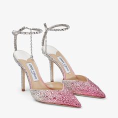 Jimmy Choo Saeda 100, Pink Glitter Heels, Jimmy Choo Saeda, Jimmy Choo Pumps, Crystal Anklet, Crystal Heels, Jimmy Choo Heels, Rose Bonbon, Glitter Heels