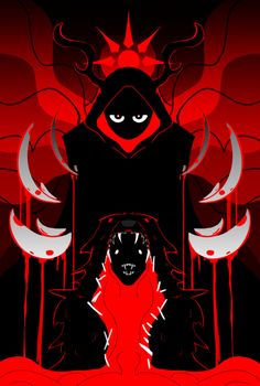 an image of a demonic demon with blood dripping from his eyes and mouth, standing in front of a red background