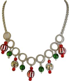 Festive Round Christmas Jewelry, Silver Holiday Jewelry, Gold Necklace For Festive Christmas Occasion, Gold Necklace For Party And Holiday, Red Necklace For Holiday Party, Silver Christmas Holiday Jewelry, Red Holiday Party Necklace, Holiday Party Silver Necklaces, Silver Holiday Necklaces For Festive Occasion