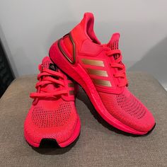 Beautiful Brand New Pink Adidas Sneakers Running Shoes With Perforated Toe Box, Adidas Round Toe Sneakers, Adidas Lace-up Sneakers For Running Errands, Pink Adidas Running Shoes With Cushioned Footbed, Cheap Pink Adidas Sneakers, Adidas Pink Athleisure Sneakers, Adidas Breathable Pink Running Shoes, Pink Adidas Moisture-wicking Activewear, Adidas Low-top Running Shoes With Perforated Toe Box