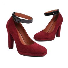 Type: PumpsGender: FemaleSeason: Demi-seasonStyle: Casual;Business;Cocktail;Evening;WeddingUpper Material: VelourInner Material: Synthetic leatherSole Material: RubberHeel Type: Thick heelCasual Footwear Features: Strap around the ankleClosure Type: buckleMain Pattern: mixed designsToe: SquareHeel Height: approx. 11.5cmPlatform Height: approx. 1cm(The measured data is Manufacturer's Size 36)Package Contents: 1 x Shoes (Pair)Please see our size guide as below, you can choose the size according to your foot length and width. If your foot is a little wide and thick, we suggest you choose 1 size larger.Size Guide:28 = foot length 18.5-19cm (Foot width=6.5-7cm)29 = foot length 19-19.5cm (Foot width=7cm)30 = foot length 19.5-20cm (Foot width=7-7.5cm)31 = foot length 20-20.5cm (Foot width=7.5cm)3 Red Ankle Strap Heels For Fall, Burgundy Block Heel Party Shoes, Burgundy Heels For Summer Party, Burgundy Heels For Spring Party, Red Evening Heels For Fall, Summer Party Burgundy Heels, Spring Party Burgundy Heels, Burgundy Ankle Strap Heels For Evening, Burgundy Evening Heels For Fall