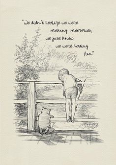 winnie the pooh and piggy looking at each other in front of a fence