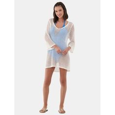 From the beach to the boardwalk and back to the beach, make your sunny-day transitions in style with Time and Trus Crochet Coverup Dress. Soft, lightweight and so chic, this open-stitch dress is an ideal pick for your beach bag, just slip it on over your bikini, tankini or one-piece and youre ready for anything! Only at Walmart. Size: XL.  Color: Off-White.  Gender: female.  Age Group: adult. Beach Wardrobe, Crochet Cover Up, Swimsuit Cover Ups, Cover Up Dress, Beach Dress, Women Swimsuits, Crochet Dress, Tankini, Cover Up