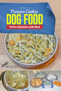 dog food with chicken and rice in a pan