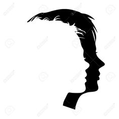 a black and white silhouette of a man's head with his hair pulled back