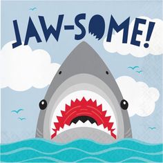 there is a shark with its mouth open and the words jaws - some on it