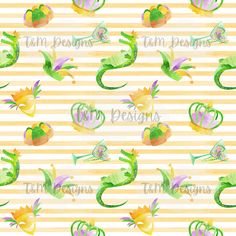 a watercolor pattern with flowers and hearts on a yellow striped background that says love