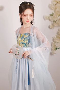 Blue Chinese Style Song Dynasty Fairy Long Embroidered Sweet Hanfu Dre – LolitaInside Organza Styles, Style Types, Hanfu Dress, Song Of Style, Song Dynasty, Free Halloween, Chinese Style, Full Set, Dress Length