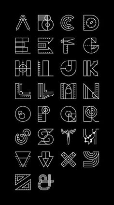 the alphabet is drawn in white on a black background