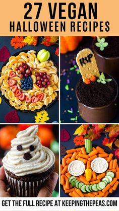 halloween desserts with the words 27 vegan halloween recipes