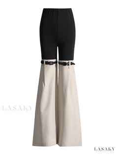 Lasaky - Stylish High Waist Trousers with Waist Belt, Flared Design and Sleek Monochrome Finish Black And Khaki, Modern Womens Fashion, 2024 Spring Summer, Sophisticated Outfits, Slim Fit Pants, High Waisted Trousers, Fashion Pictures, Flare Pants, High Waisted Pants