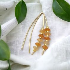 Wish - Orange Aventurine & Gold  Bijou by SAM Gold Aventurine Earrings Gift, Gold Carnelian Earrings With Ear Wire, Carnelian Gold Earrings With Ear Wire, Orange Earrings With Gold Beads As A Gift, Orange Earrings With Gold Beads For Gift, Gold Spiritual Beaded Earrings For Gifts, Bohemian Gold Carnelian Earrings, Gold Bohemian Carnelian Earrings, Gold Drop Earrings With Natural Stones