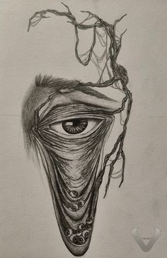 a drawing of an eye with branches growing out of it