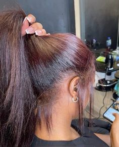 Dark Maroon Hair With Highlights, Red Rinse On Black Hair Natural, Burgundy Hair Dye, Straightening Natural Hair, Wine Hair, Dyed Hair Inspiration, Dyed Natural Hair