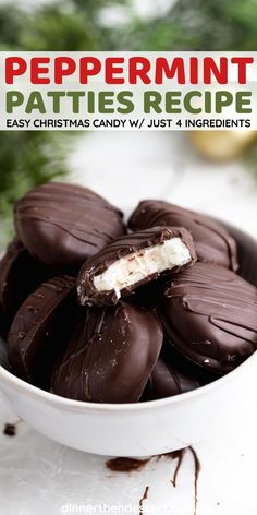 peppermint patties recipe in a white bowl with chocolate and marshmallows