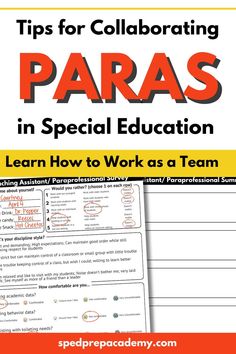 a book with the title tips for collaborateing paras in special education learn how to work as a team