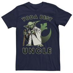 Show your uncle you love him with this men's Yoda tee. Show your uncle you love him with this men's Yoda tee. Crewneck Short sleevesFABRIC & CARE Cotton Machine wash Imported Color: Navy. Gender: male. Age Group: adult. Yoda Shirt, Best Cousin, Star Wars Tees, Star Wars Kids, Star Wars Yoda, Dallas Stars, Boy Tees, Slim Fit Shorts, Logo Tee