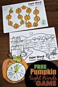 pumpkin themed sight words game with free printables