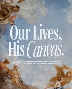 an advertisement for canon's new film our lives, his canvass featuring angels