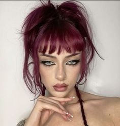 Dark Feminine Aesthetic Hairstyles, Dark Magenta Hair, Y2k Dark Aesthetic, Aesthetic Black Cat, Black Cat Energy, Witch Ideas, Dark Pink Hair, Cat Energy, Dark Feminine Energy