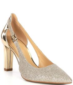 Michael Kors Emily Flex Glitter Pumps | Dillard's Block Heel Wedding Shoes, Glitter Pumps, Bridal Heels, Wedding Shoes Heels, Glitter Fabric, Wedding Plans, Dillard's, Future Wedding, Cute Shoes