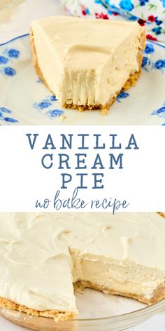 vanilla cream pie with no bake cheesecake crust in the middle and on top