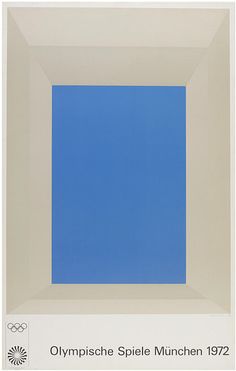 an image of a blue square in the middle of a white frame with words olympics spiel munchen 1932 on it