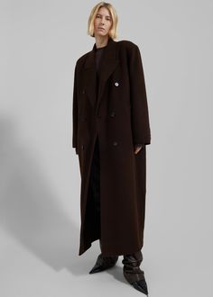 Gaia Double Breasted Coat - Dark Plum – The Frankie Shop Oversized Brown Coat Outfit, Maxi Wool Coat, Maxi Coat Outfit, Oversized Coat Outfit, Oversized Brown Coat, Brown Coat Outfit, Long Brown Coat, Brown Wool Coat, Oversized Coats