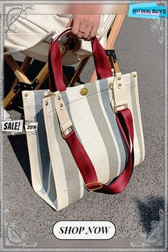 Striped Print Canvas Tote Shoulder Bags Casual Bags With Handles For Errands, Casual Shopping Bags With Detachable Handle, Casual Top Handle Bag With Detachable Strap, Canvas Shoulder Bag With Handles For Errands, Canvas Satchel Bag With Adjustable Strap For Shopping, Canvas Shoulder Bag With Adjustable Strap For Shopping, Casual Canvas Shoulder Bag With Top Handle, Canvas Satchel With Adjustable Strap For Shopping, Casual Top Handle Canvas Shoulder Bag