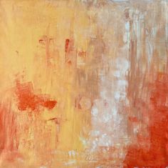 an abstract painting with orange and red colors on the bottom half of it, as well as white