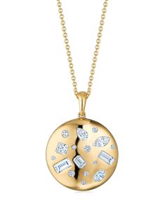 Gold 18kt yellow gold 18kt yellow gold diamond Cobblestone round pendant from KWIAT featuring circular pendant, round cut diamonds and polished finish. Diamond Pendants Designs, Gold Disc, Disc Pendant, Demi Fine Jewelry, Lovely Jewellery, Yellow Diamond, Round Pendant, Locket Necklace, Luxury Jewelry