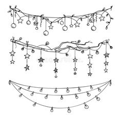 christmas lights and garlands hanging from the ceiling royalty photo - illustration on white background