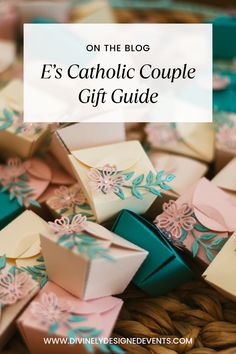 the words on the blog e's catholic couple gift guide are surrounded by small boxes