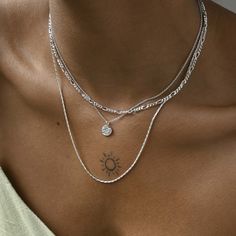 Silver Jewlery, Inexpensive Jewelry, Simple Silver Jewelry, Figaro Necklace, Layered Necklaces Silver, Sun Tattoo, Eco Friendly Jewelry, Ethical Jewelry