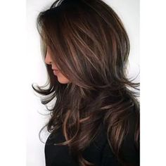 Women Dark Brown W/Gold Highlight Ombre Shoulder Length Wig Synthetic Curly Hair Brown Layered Hair, 30 Hair Color, Synthetic Curly Hair, Rambut Brunette, Hair Color Chocolate, Chocolate Hair, Brunette Balayage Hair, Beautiful Hair Color, Long Hai