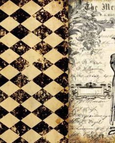 two old fashioned papers with black and white checkered paper, one has a key on it